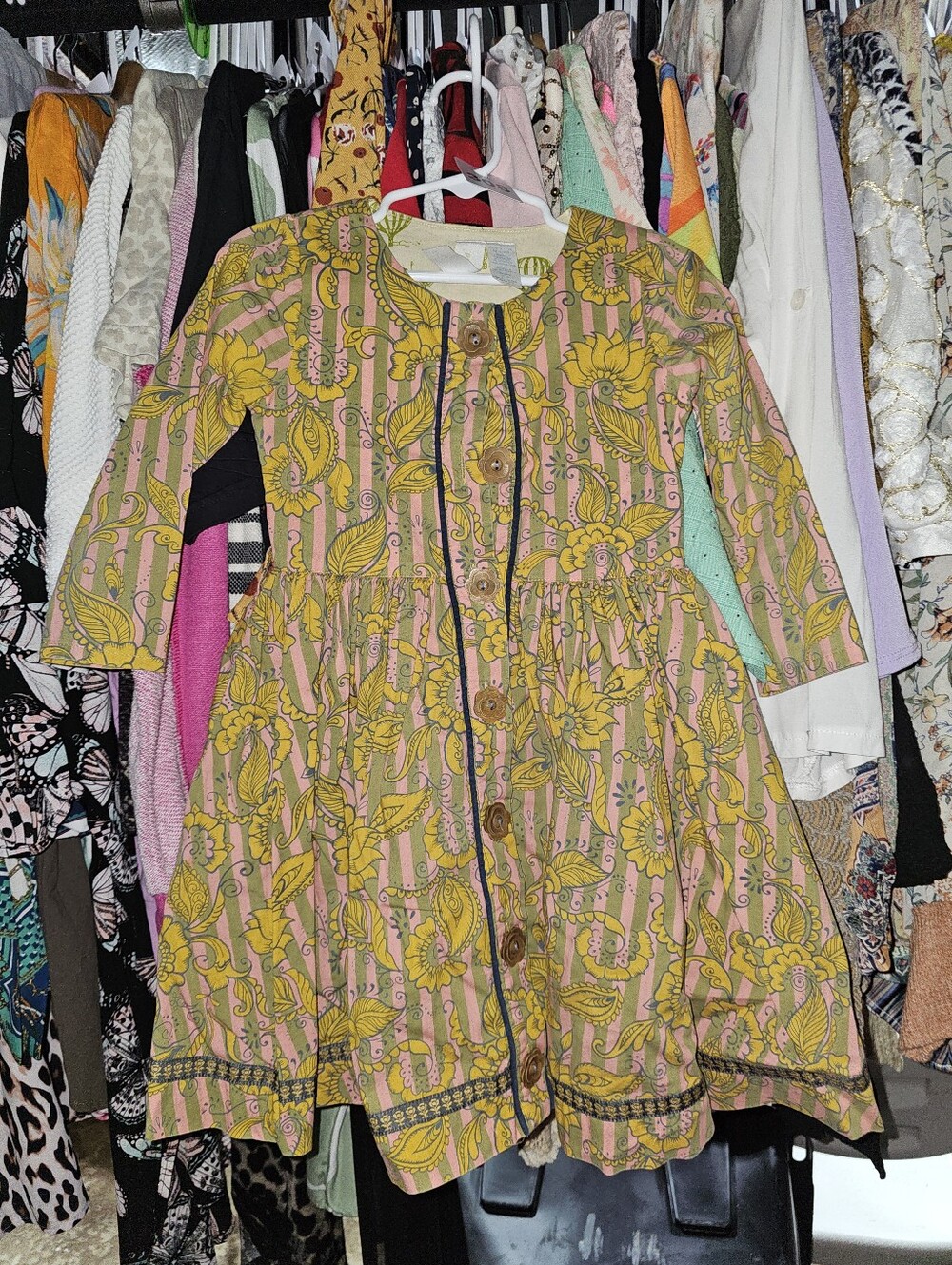 Girls' Pink & Yellow Floral Button-Front Dress
